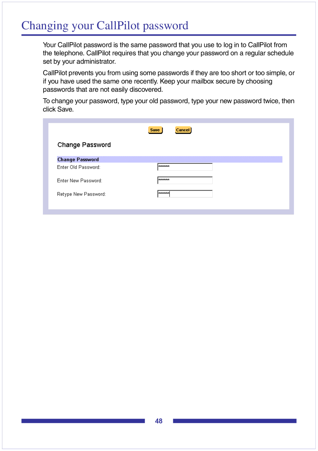 Nortel Networks CallPilot Desktop Messaging manual Changing your CallPilot password 