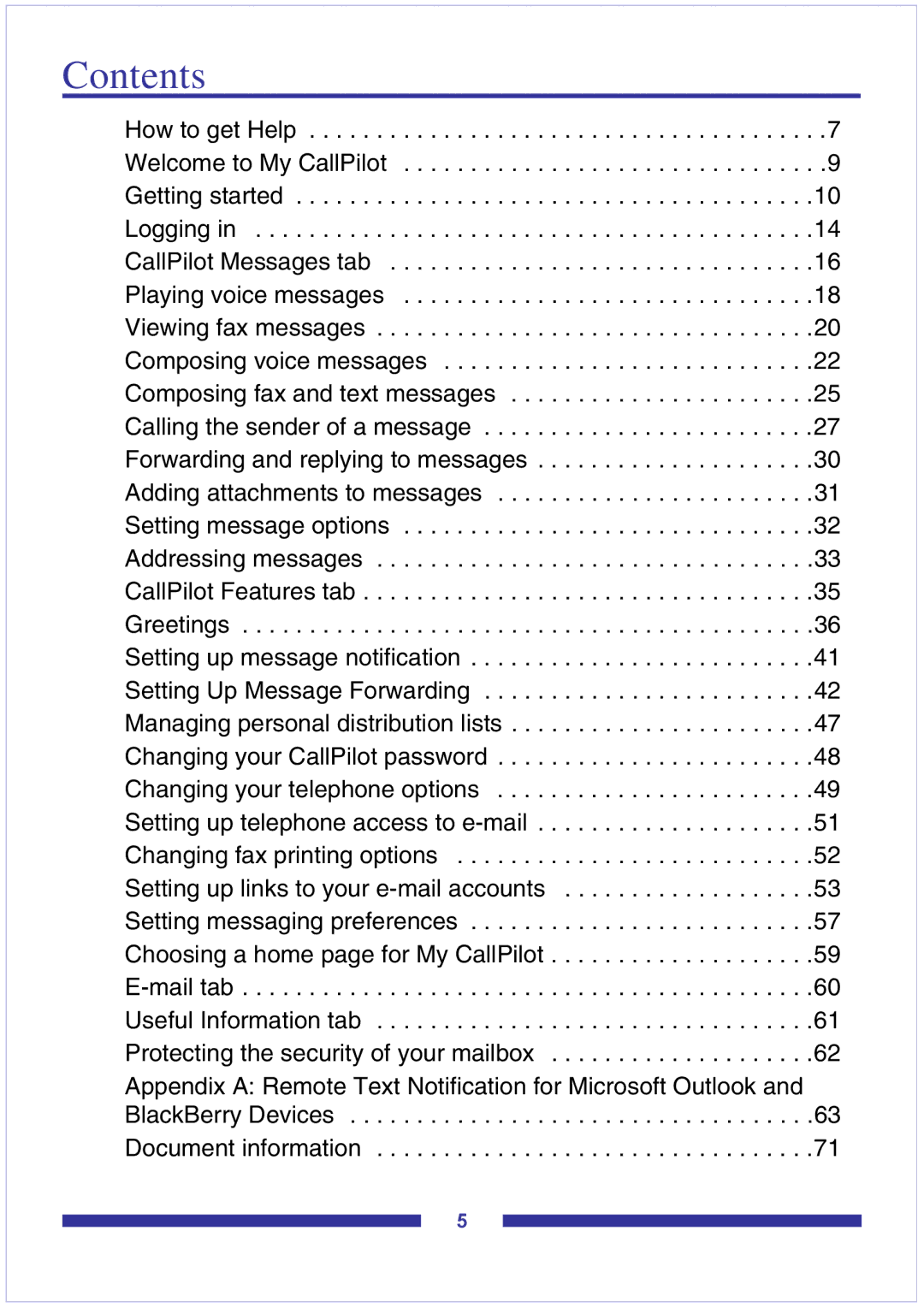 Nortel Networks CallPilot Desktop Messaging manual Contents 