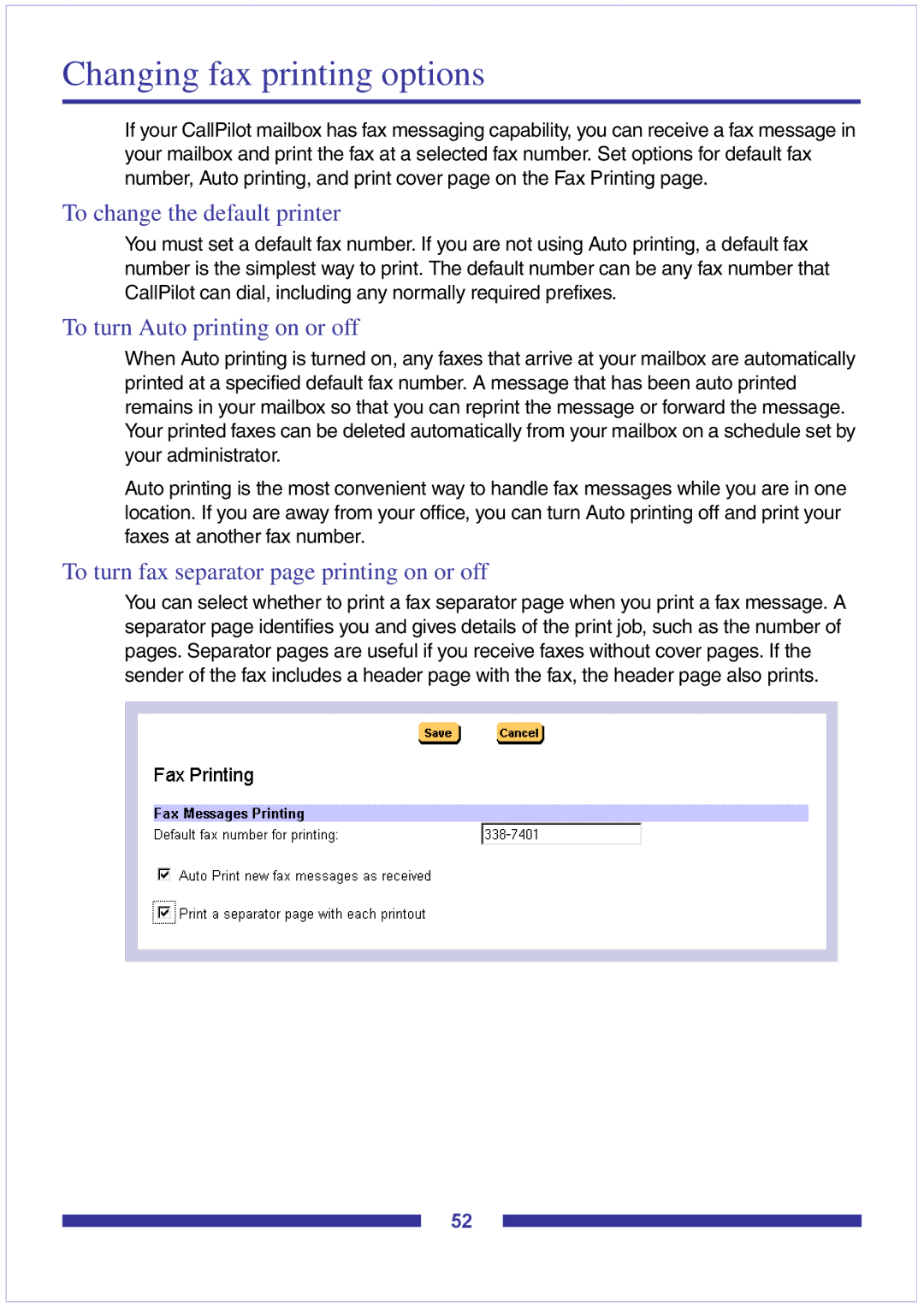 Nortel Networks CallPilot Desktop Messaging manual Changing fax printing options, To change the default printer 