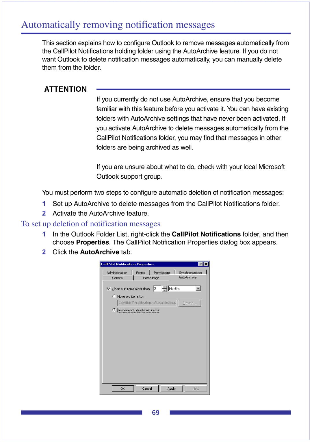 Nortel Networks CallPilot Desktop Messaging manual Automatically removing notification messages 