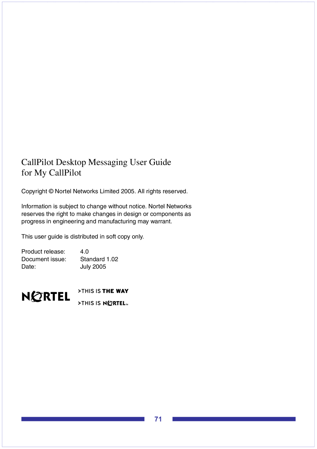 Nortel Networks manual CallPilot Desktop Messaging User Guide for My CallPilot 