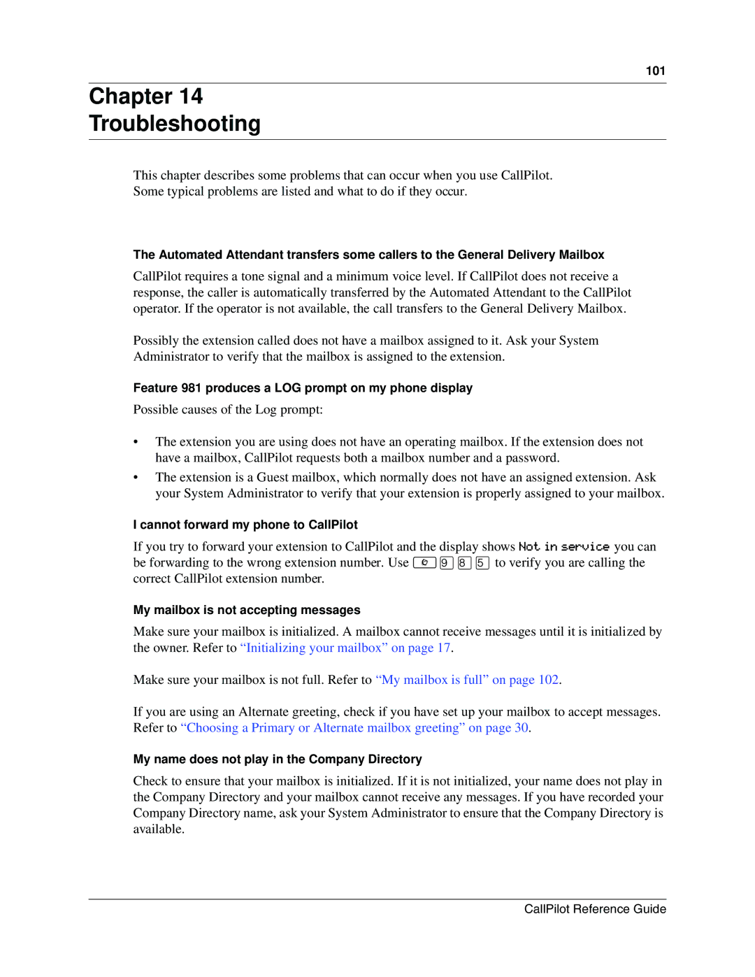 Nortel Networks CallPilot manual Chapter Troubleshooting 