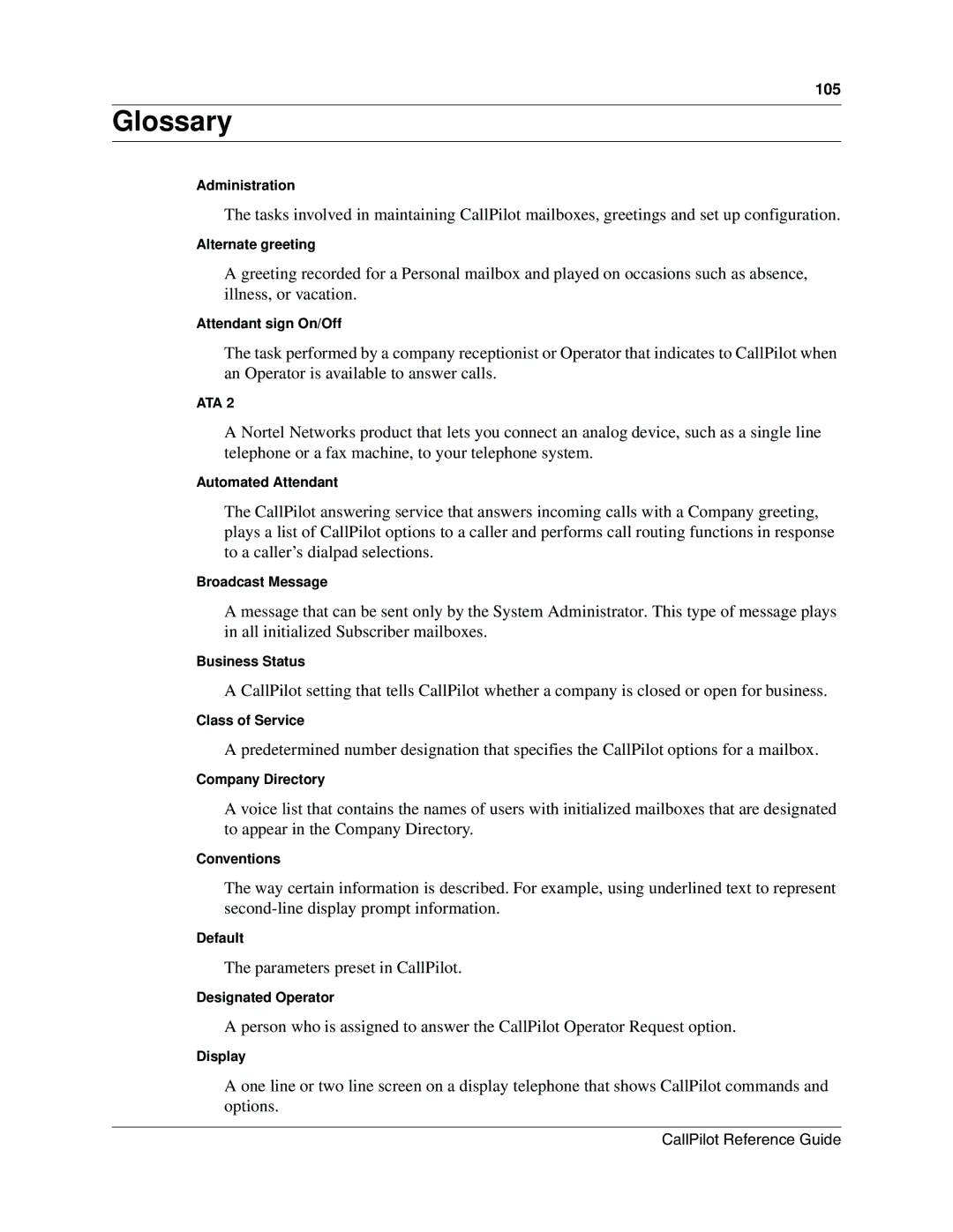 Nortel Networks CallPilot manual Glossary 