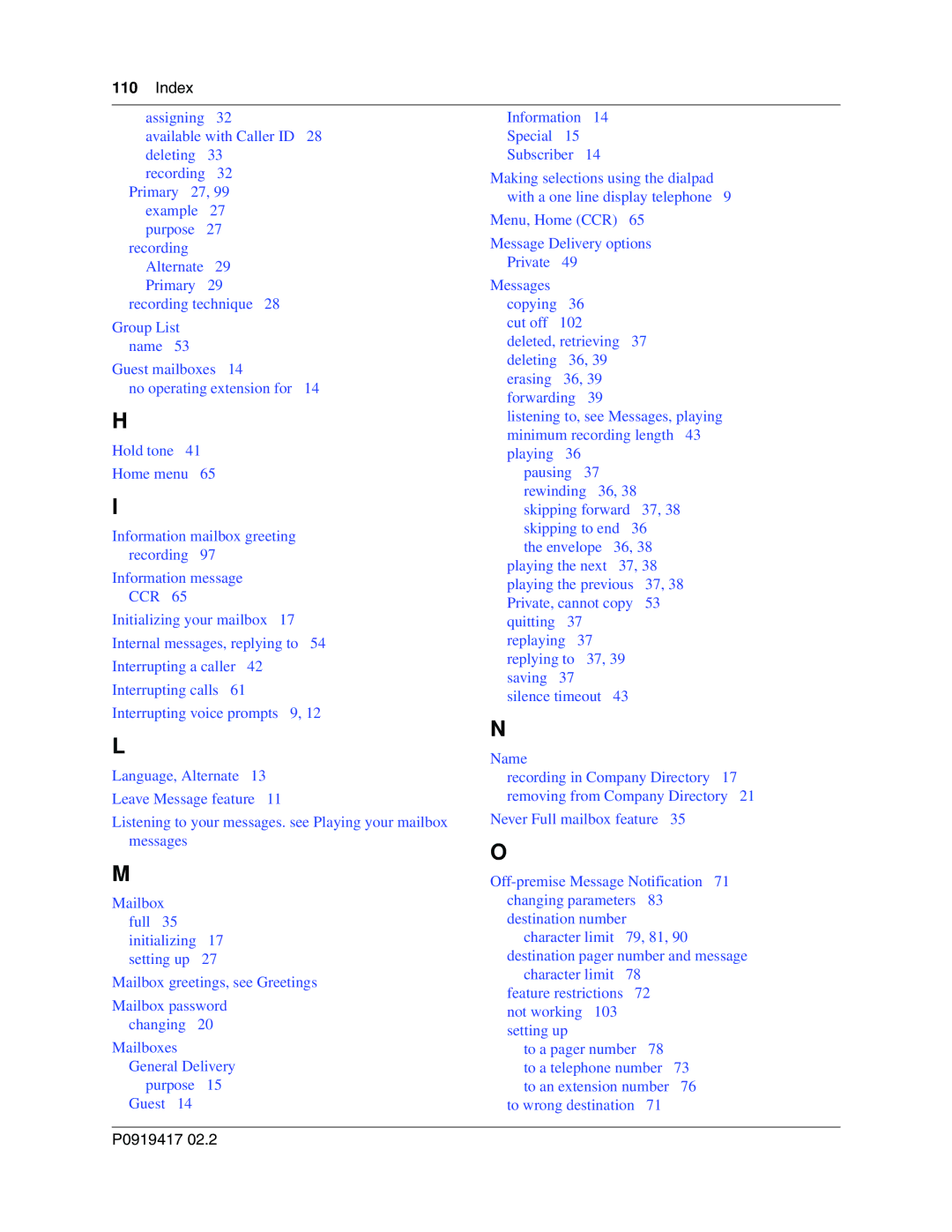 Nortel Networks CallPilot manual Index 