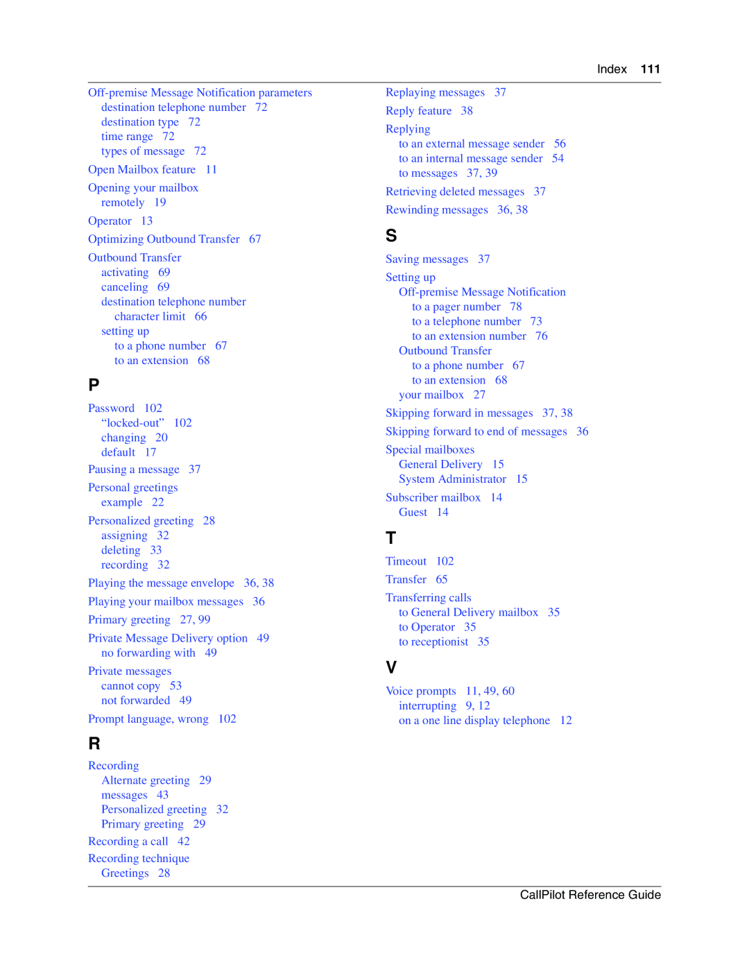 Nortel Networks CallPilot manual Index 