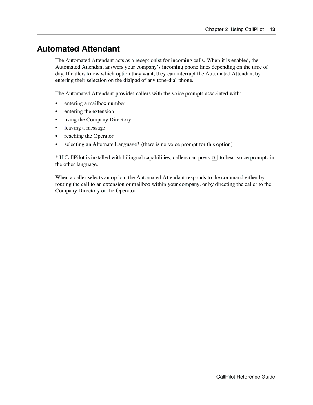 Nortel Networks CallPilot manual Automated Attendant 