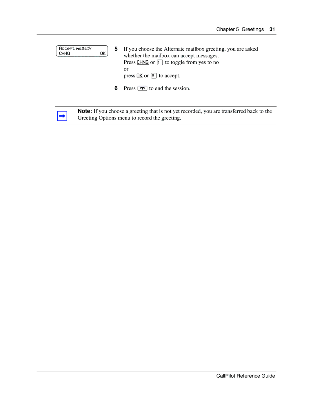 Nortel Networks CallPilot manual If you choose the Alternate mailbox greeting, you are asked 