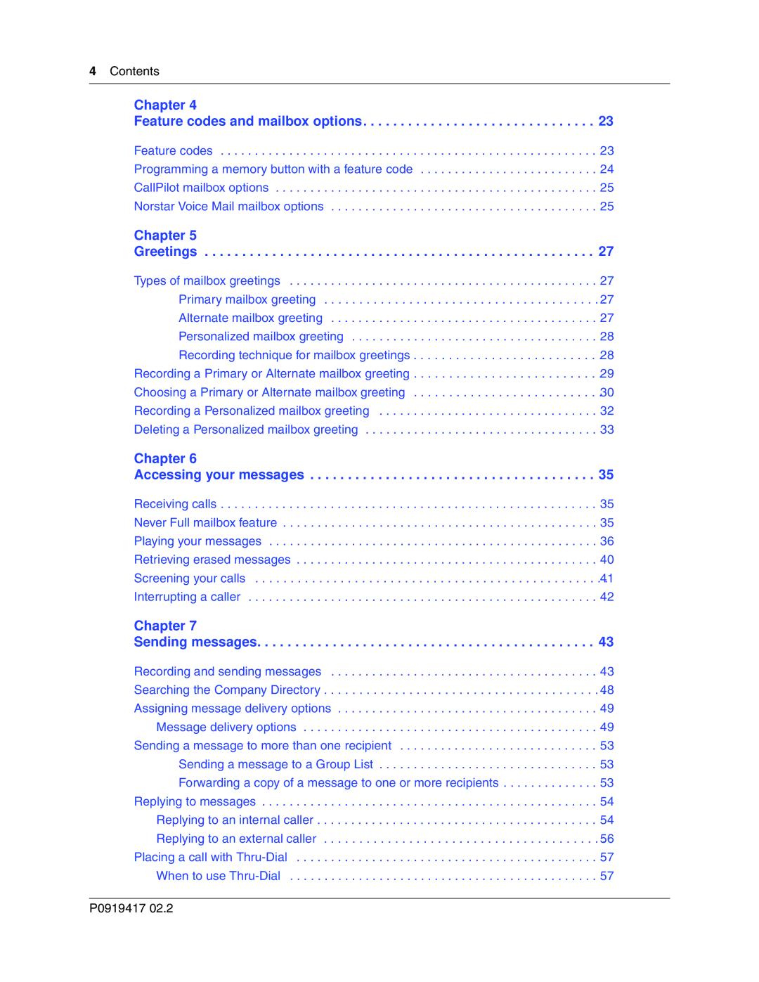 Nortel Networks CallPilot manual Chapter Feature codes and mailbox options 