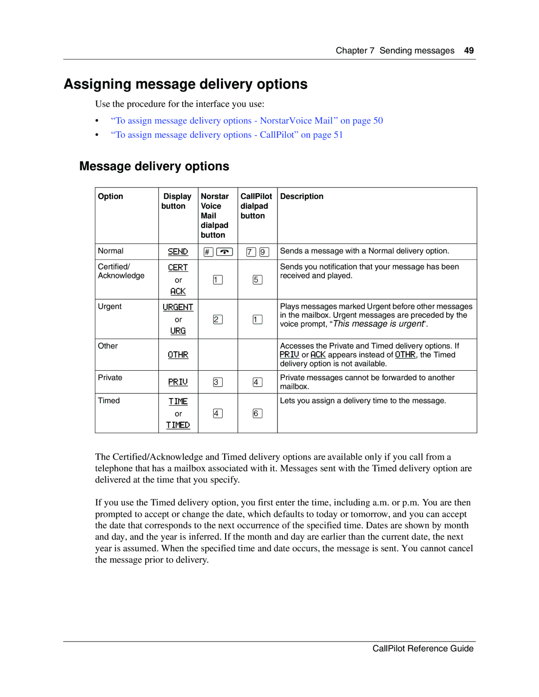 Nortel Networks CallPilot manual Assigning message delivery options, Message delivery options 