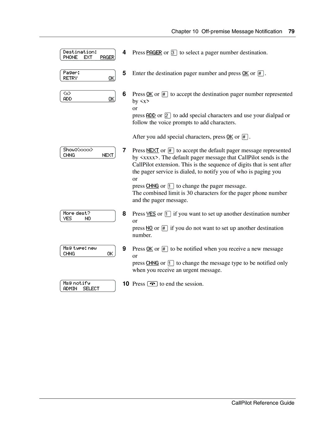 Nortel Networks CallPilot manual Press Pager or ‹to select a pager number destination 