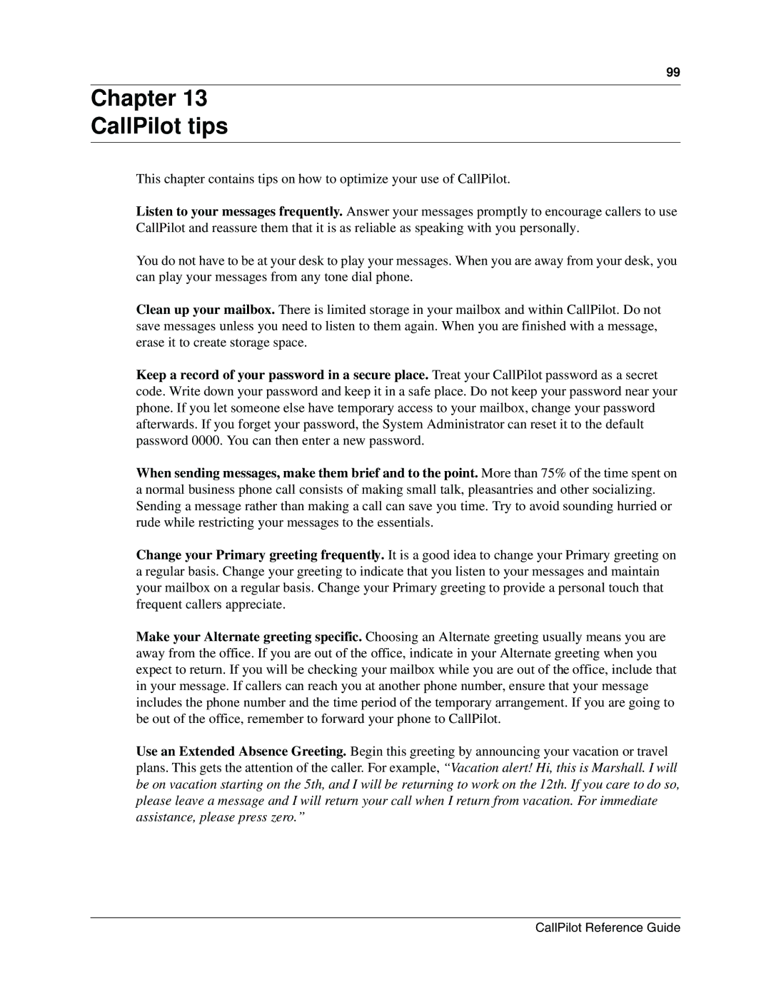 Nortel Networks manual Chapter CallPilot tips 