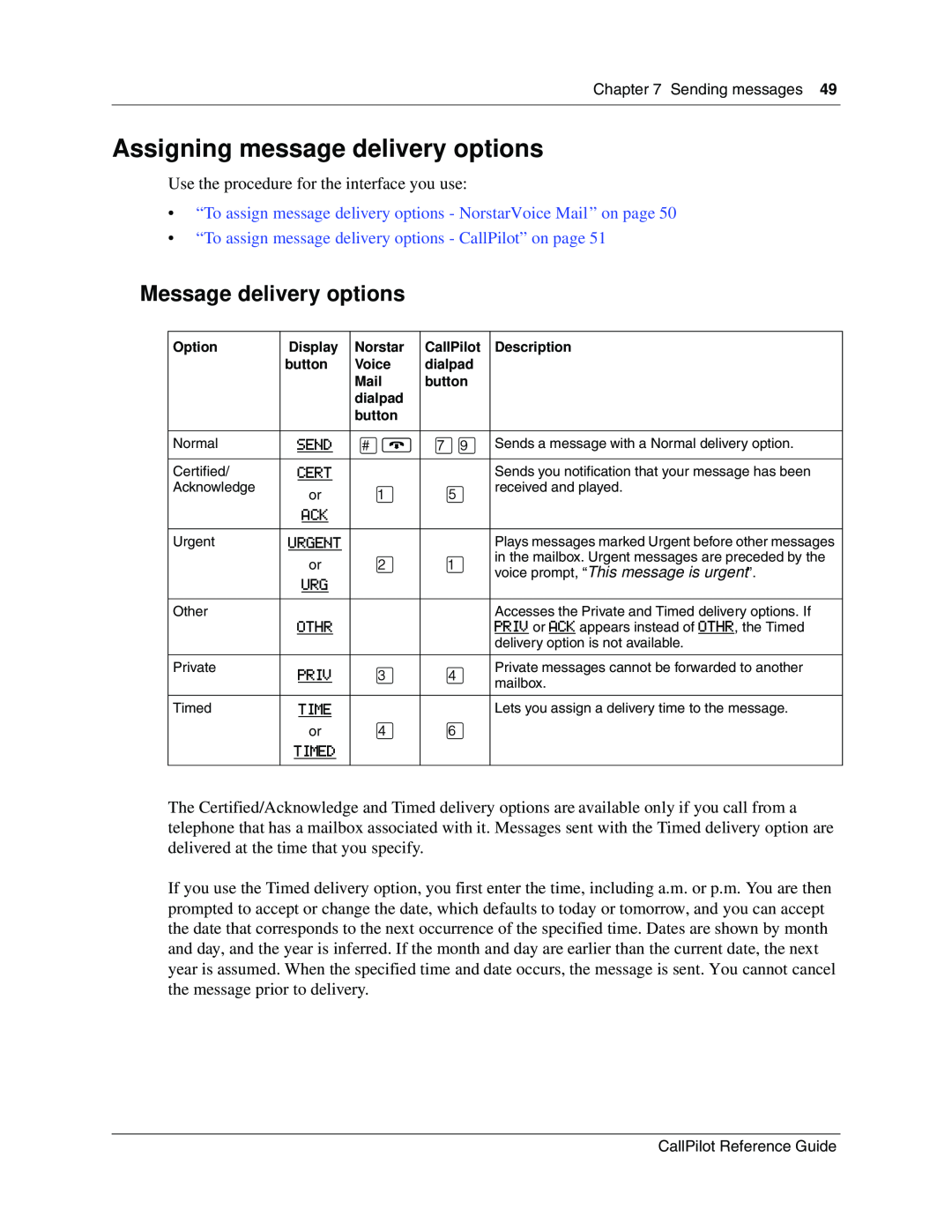 Nortel Networks CallPilot manual Assigning message delivery options, Message delivery options 