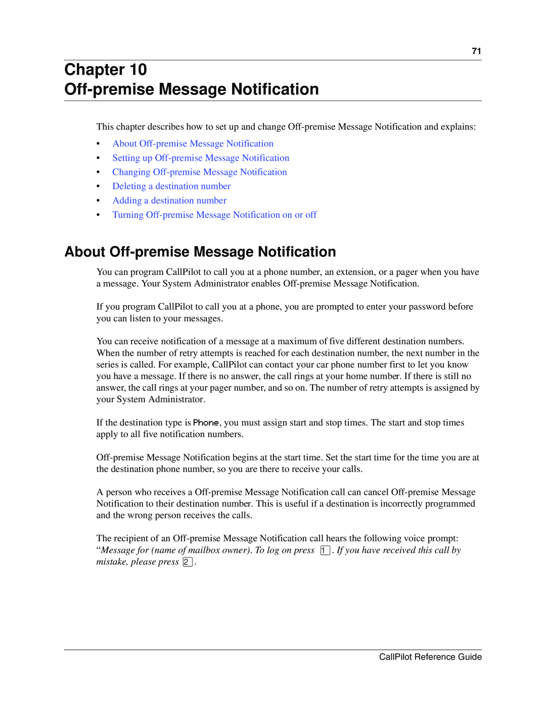 Nortel Networks CallPilot manual Chapter Off-premise Message Notification, About Off-premise Message Notification 