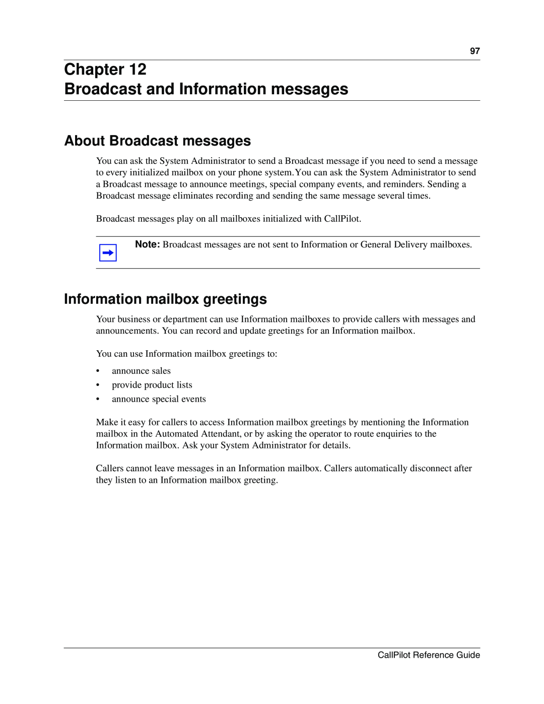 Nortel Networks CallPilot manual Chapter Broadcast and Information messages, About Broadcast messages 