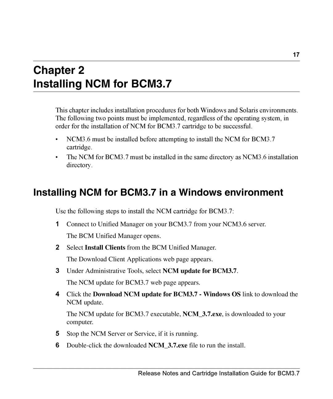 Nortel Networks Cartridge manual Chapter Installing NCM for BCM3.7, Installing NCM for BCM3.7 in a Windows environment 