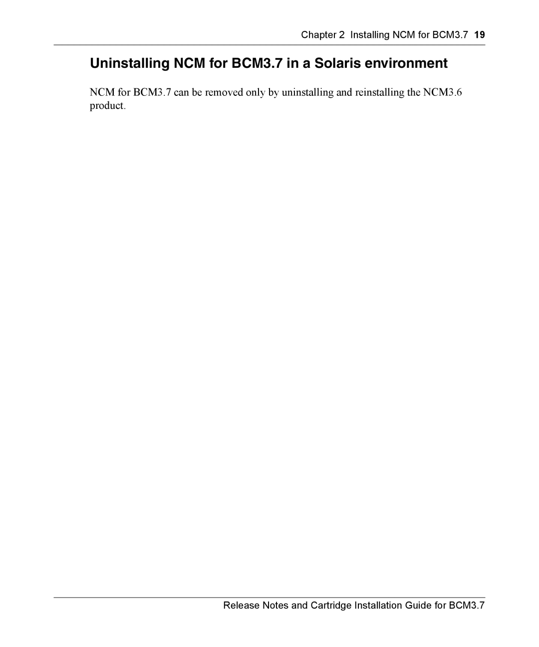 Nortel Networks Cartridge manual Uninstalling NCM for BCM3.7 in a Solaris environment 