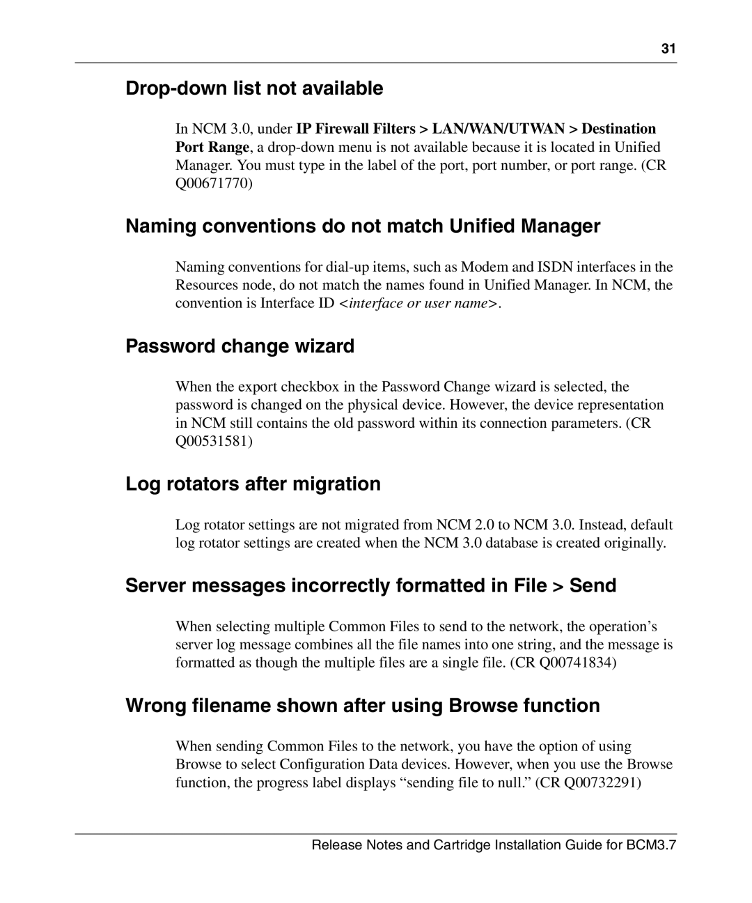 Nortel Networks Cartridge manual Drop-down list not available, Naming conventions do not match Unified Manager 