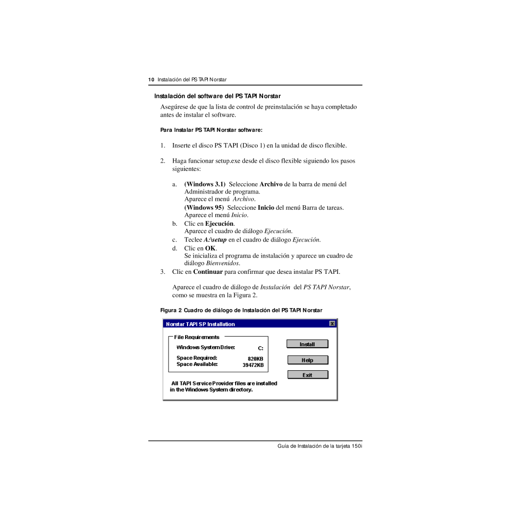 Nortel Networks CTA 150i manual Instalación del software del PS Tapi Norstar 