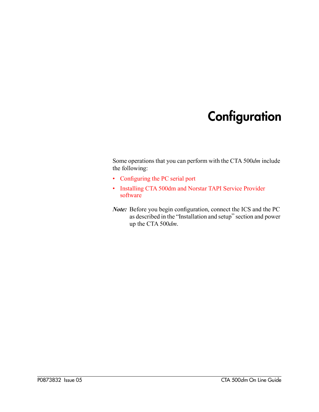 Nortel Networks CTA 500dm manual Conﬁguration 