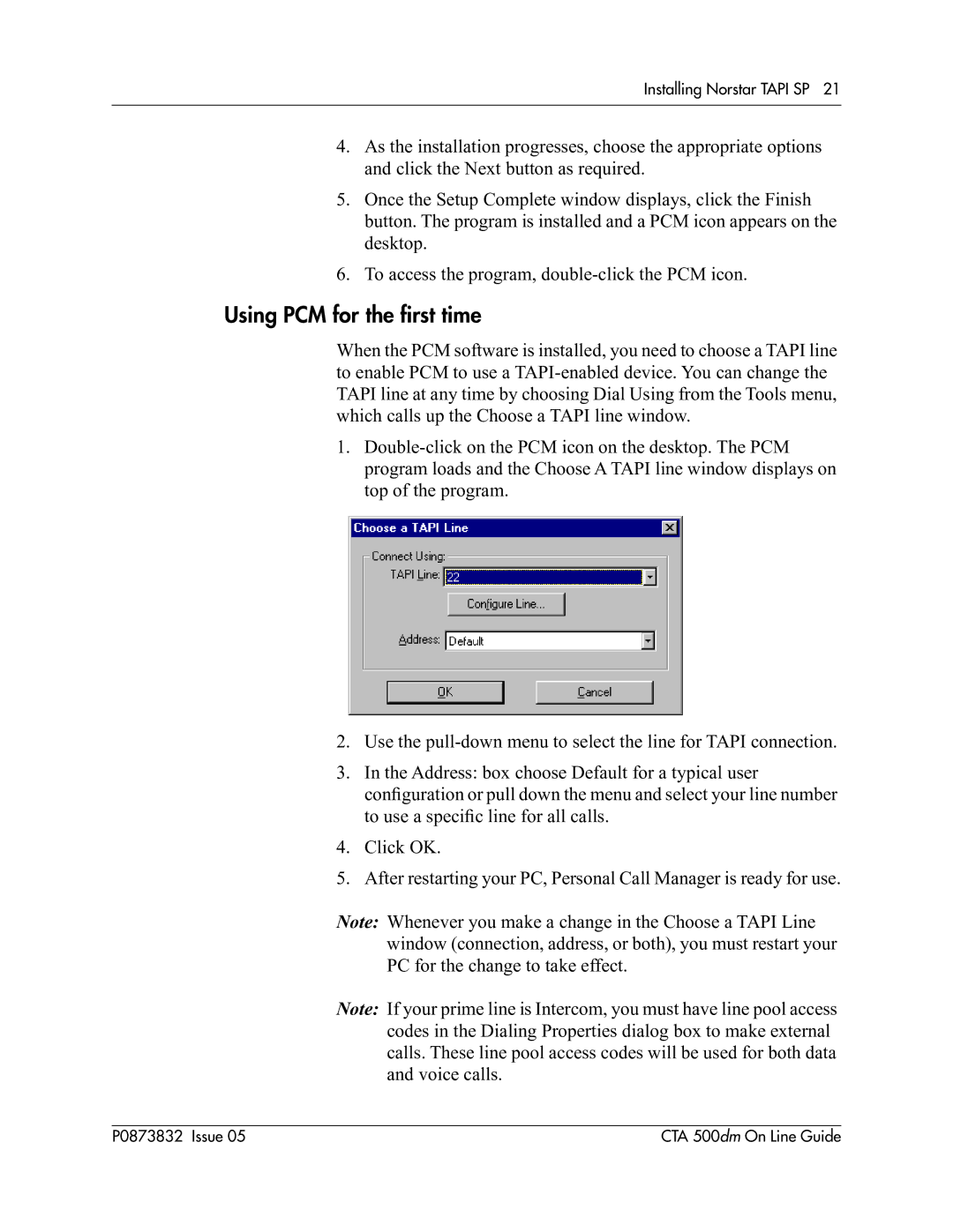 Nortel Networks CTA 500dm manual Using PCM for the ﬁrst time 