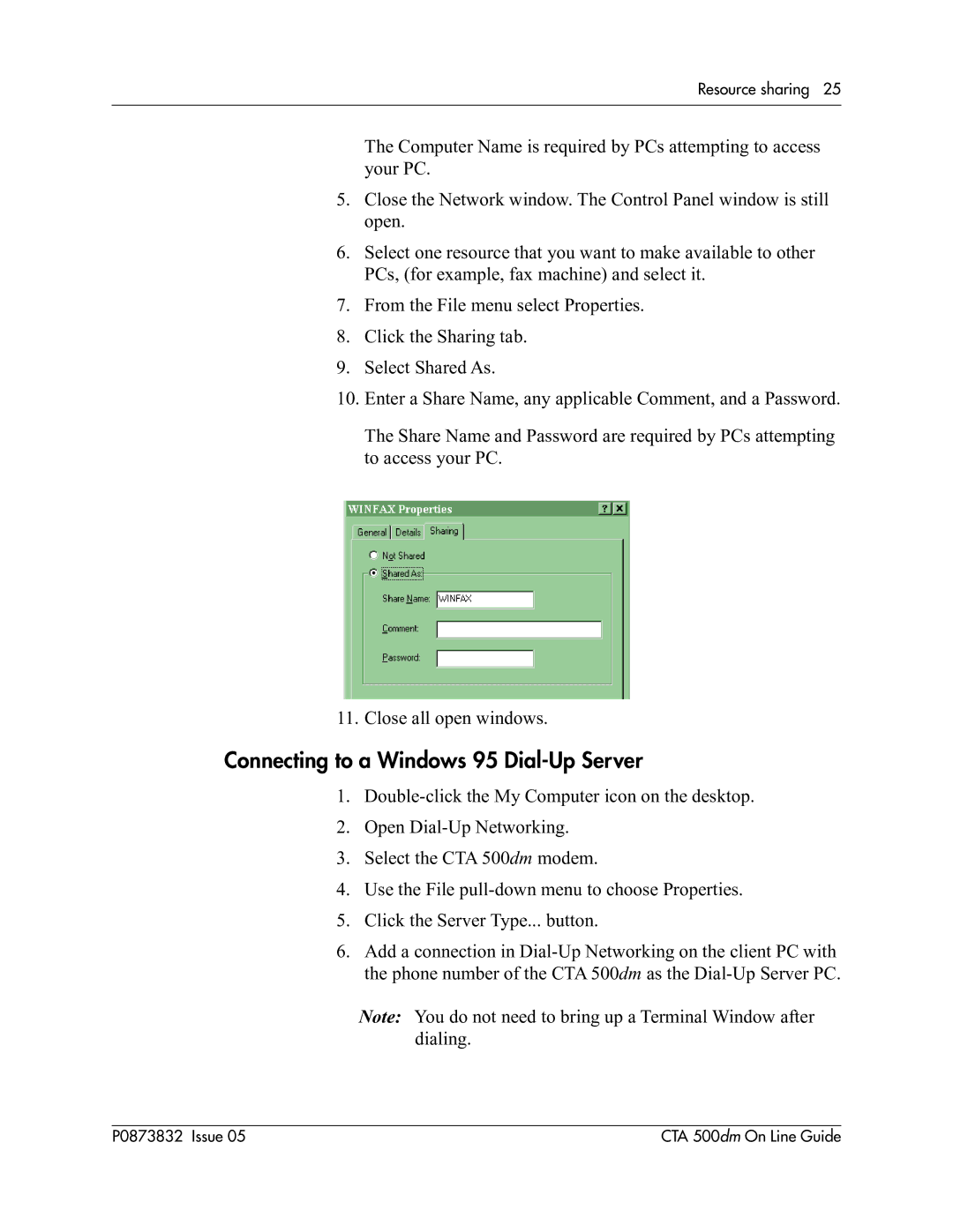 Nortel Networks CTA 500dm manual Connecting to a Windows 95 Dial-Up Server 