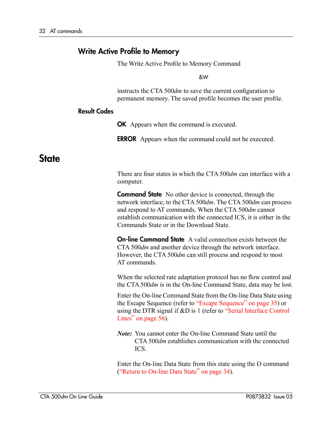 Nortel Networks CTA 500dm manual State, Write Active Proﬁle to Memory 