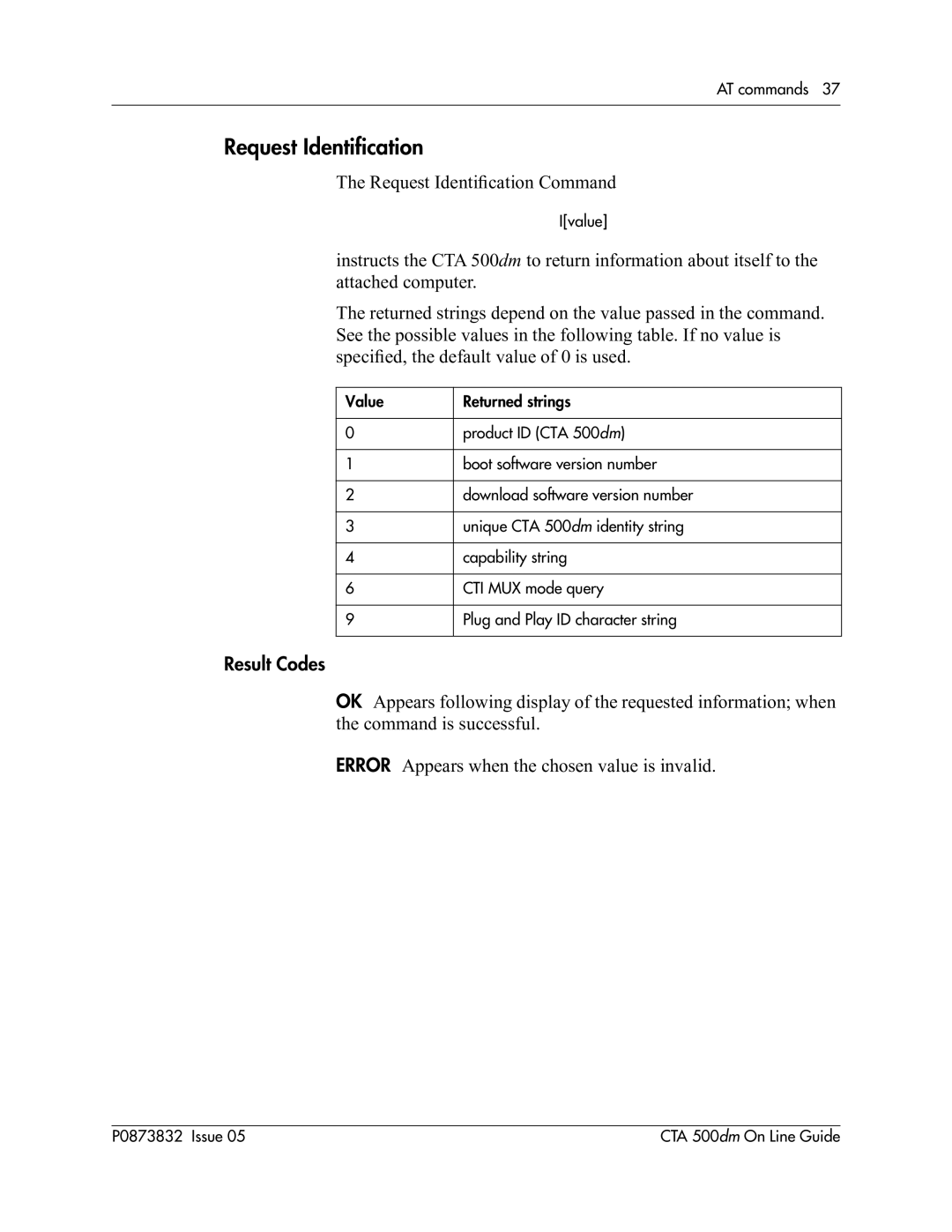 Nortel Networks CTA 500dm manual Request Identiﬁcation 