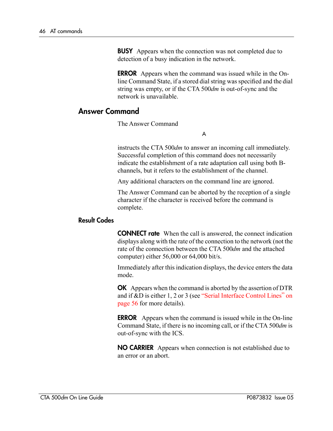 Nortel Networks CTA 500dm manual Answer Command 