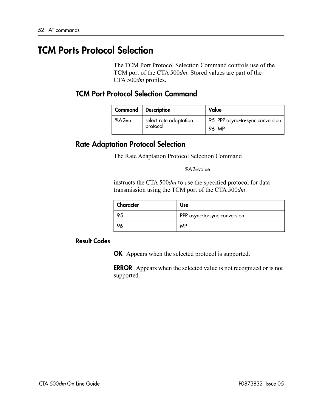 Nortel Networks CTA 500dm manual TCM Ports Protocol Selection, TCM Port Protocol Selection Command 