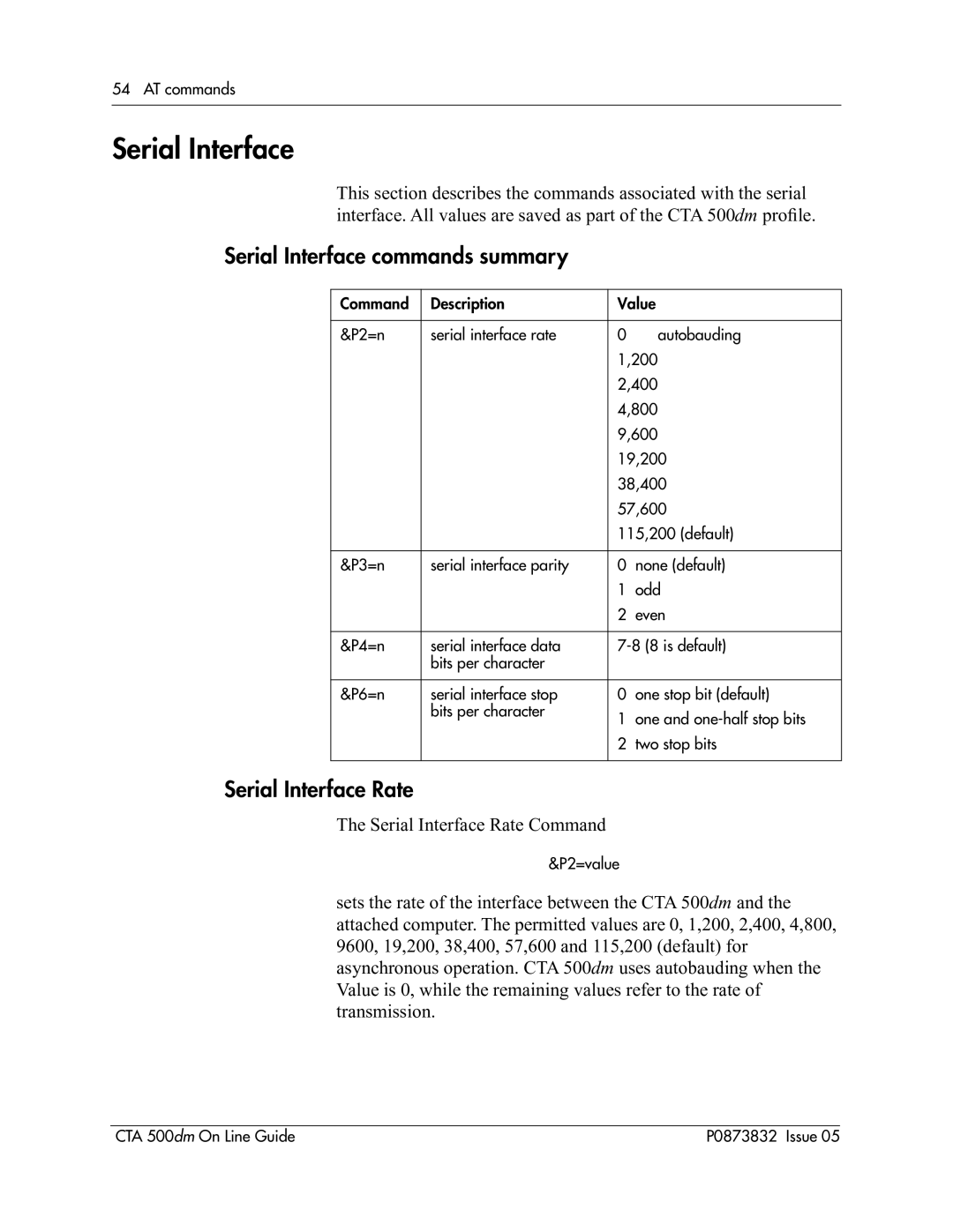 Nortel Networks CTA 500dm manual Serial Interface commands summary, Serial Interface Rate 