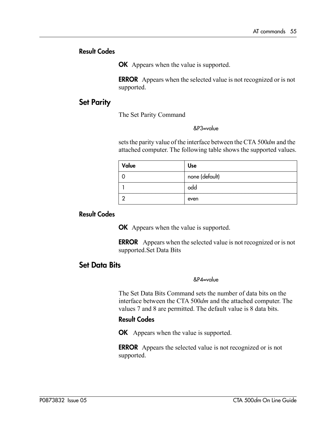 Nortel Networks CTA 500dm manual Set Parity, Set Data Bits 