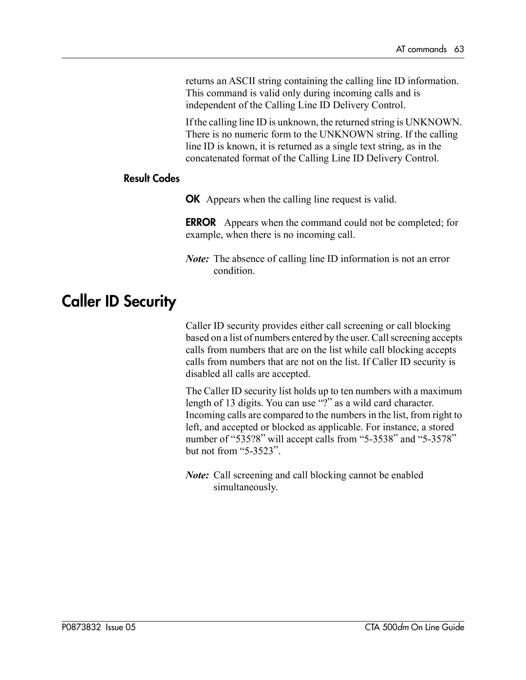 Nortel Networks CTA 500dm manual Caller ID Security 