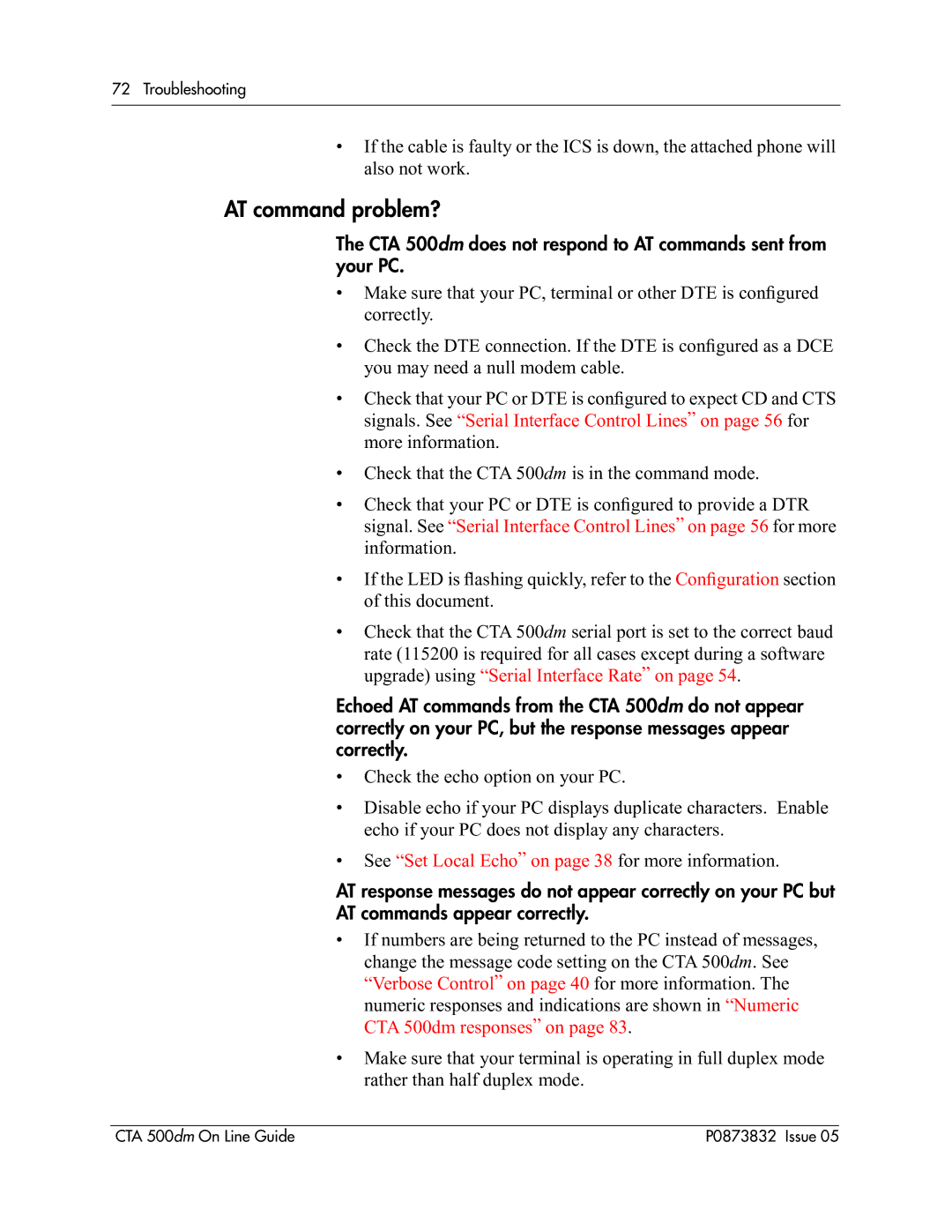 Nortel Networks manual AT command problem?, CTA 500dm does not respond to AT commands sent from your PC 