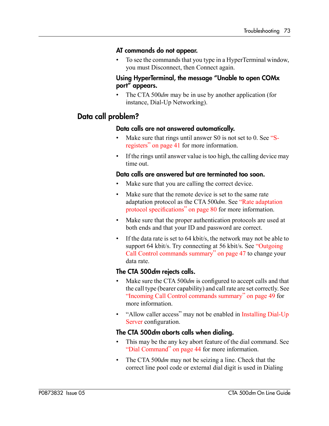 Nortel Networks CTA 500dm manual Data call problem? 