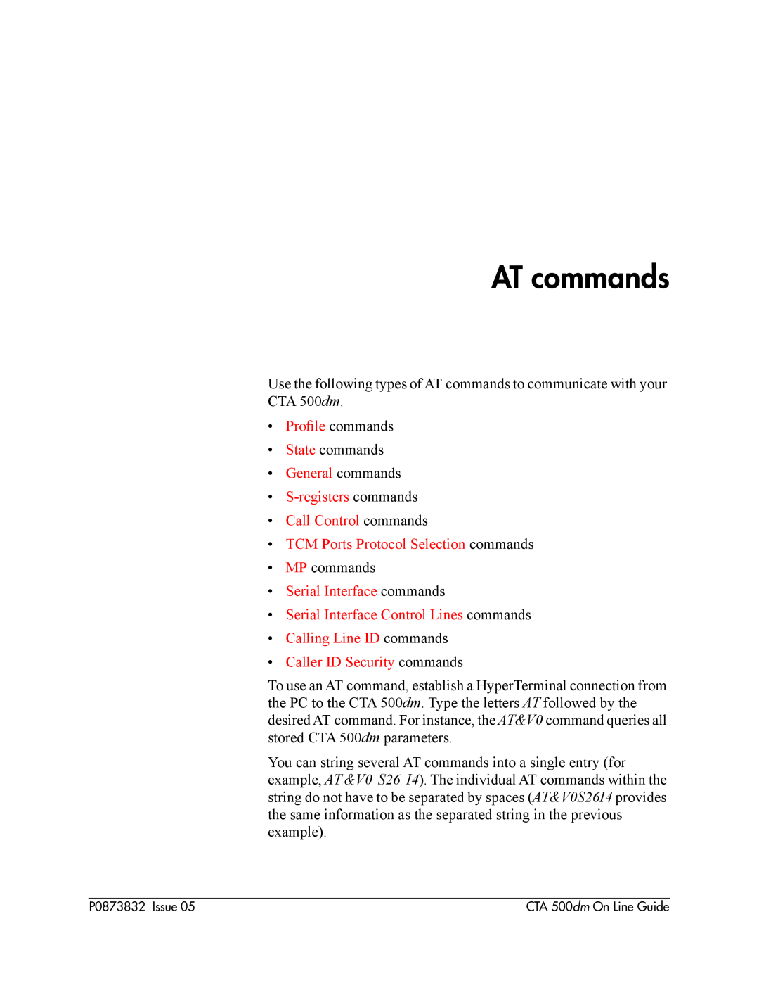 Nortel Networks CTA 500dm manual AT commands, ¥ General commands ¥ S-registers commands ¥ Call Control commands 