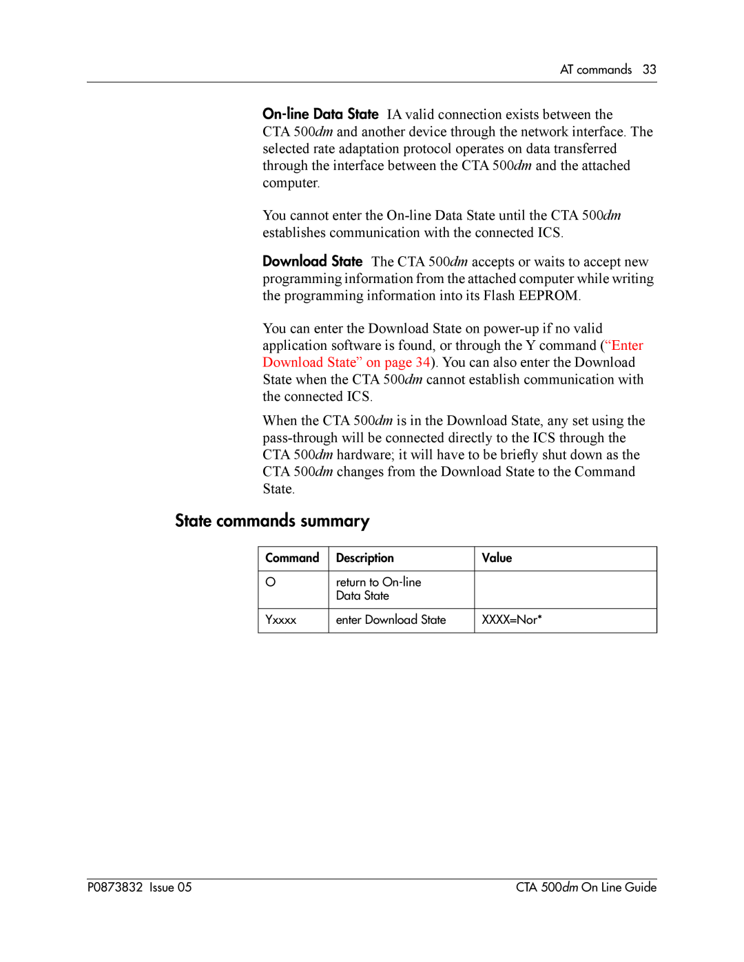 Nortel Networks CTA 500dm manual State commands summary 