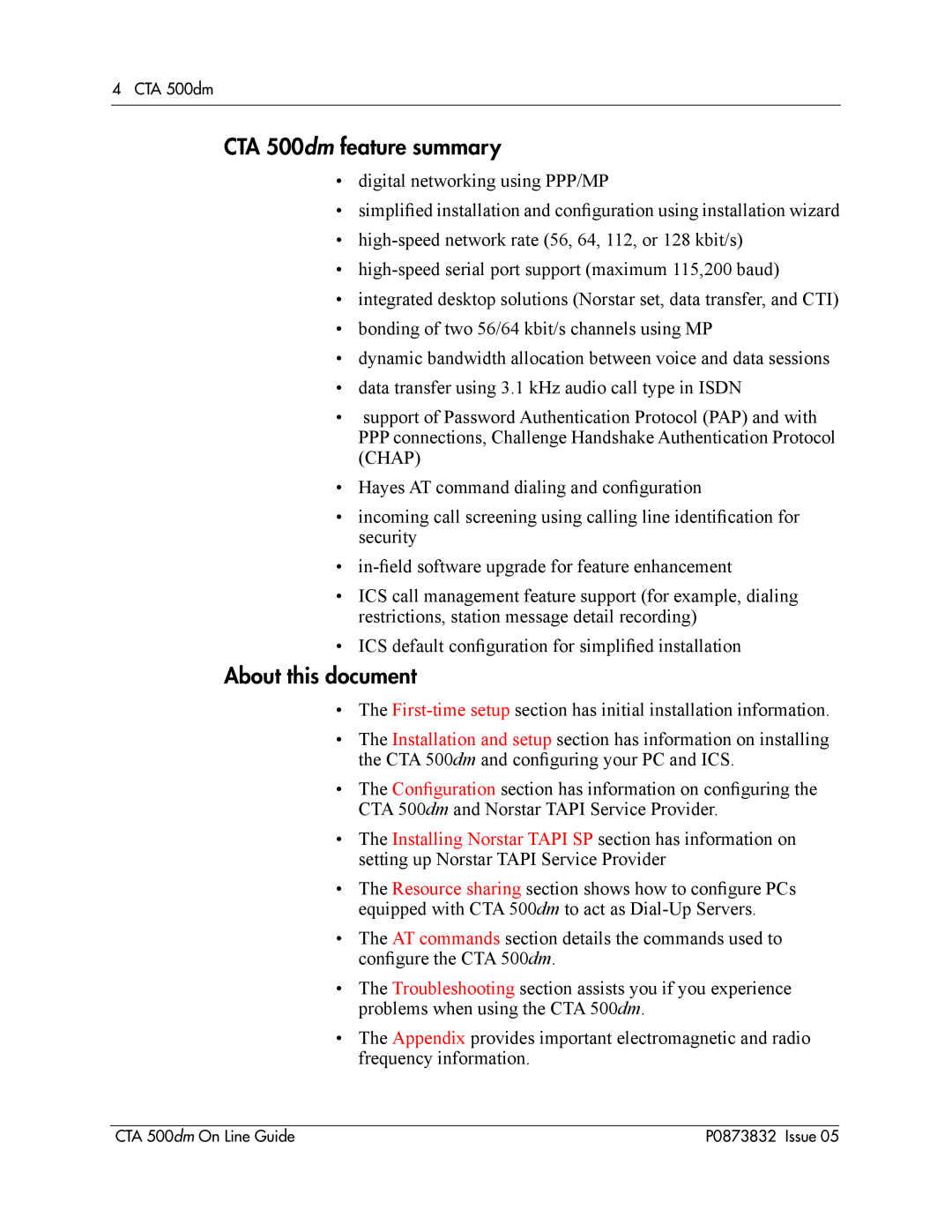 Nortel Networks manual CTA 500dm feature summary, About this document 