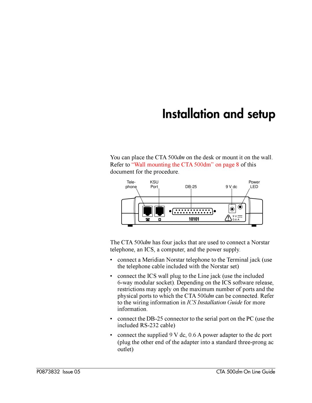 Nortel Networks CTA 500dm manual Installation and setup 