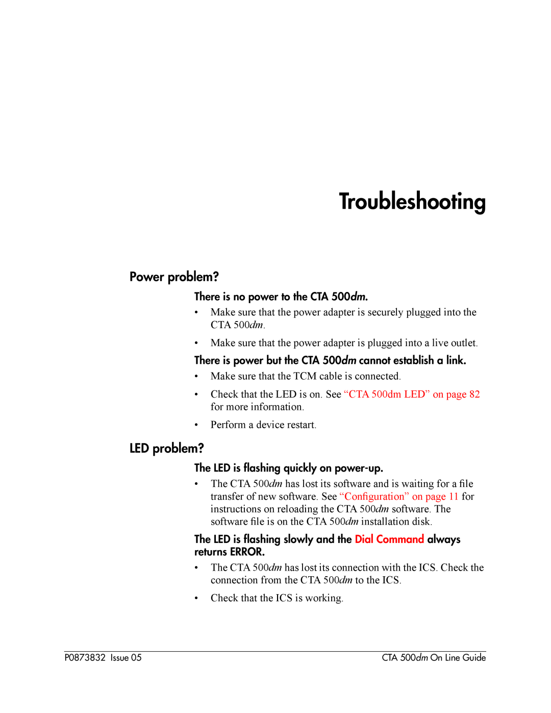 Nortel Networks CTA 500dm manual Troubleshooting, Power problem?, LED problem? 