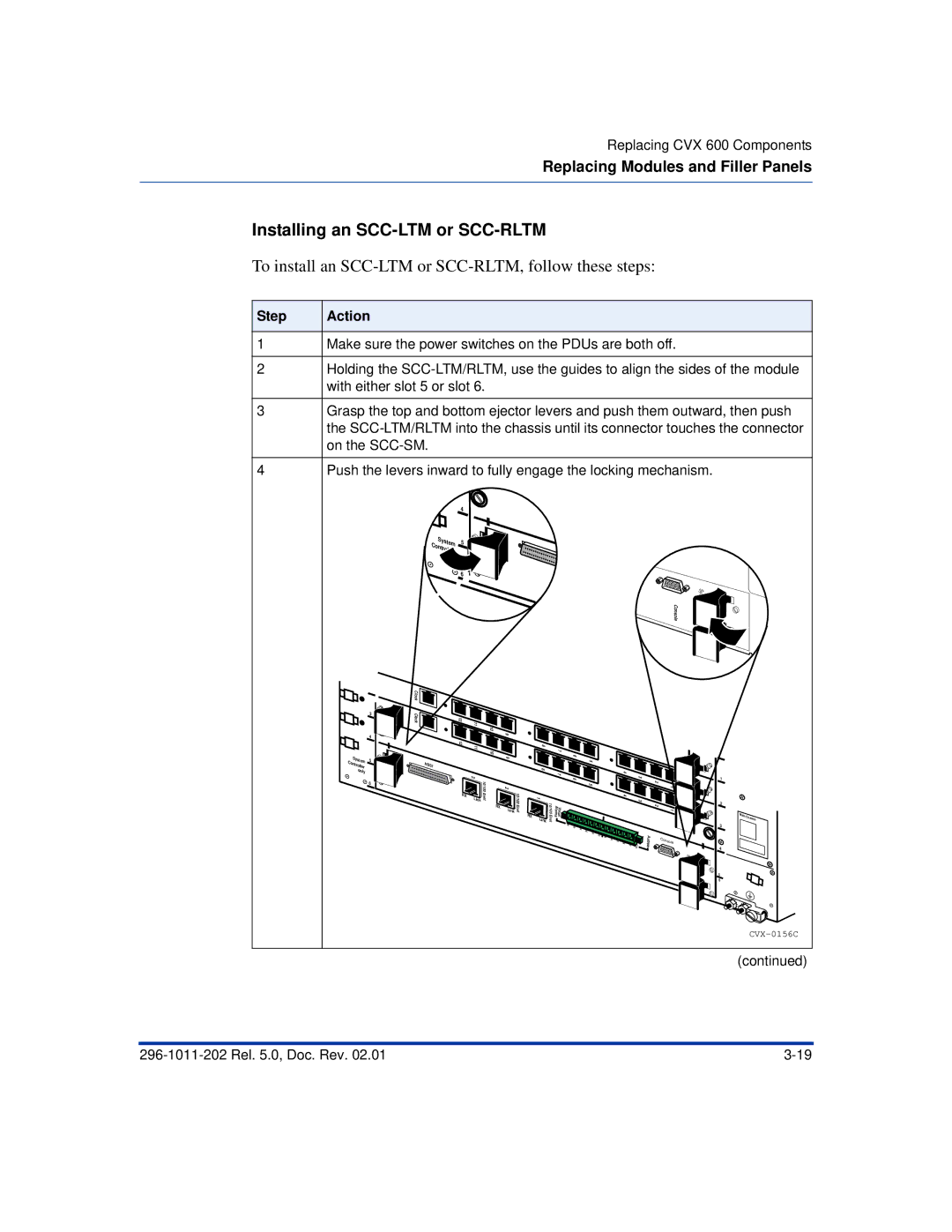 Nortel Networks CVX 600 manual Installing an SCC-LTM or SCC-RLTM, To install an SCC-LTM or SCC-RLTM, follow these steps 