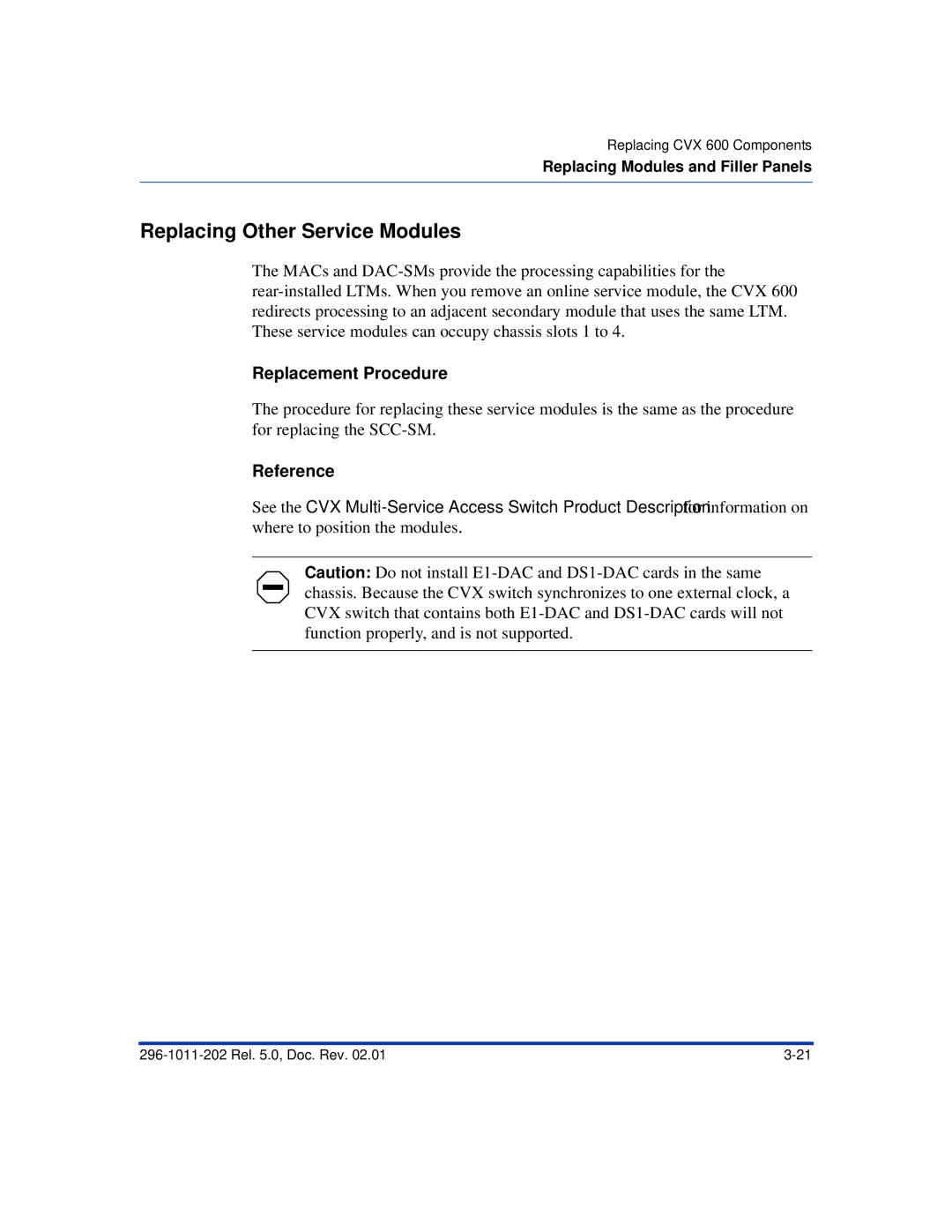 Nortel Networks CVX 600 manual Replacing Other Service Modules, Replacement Procedure 