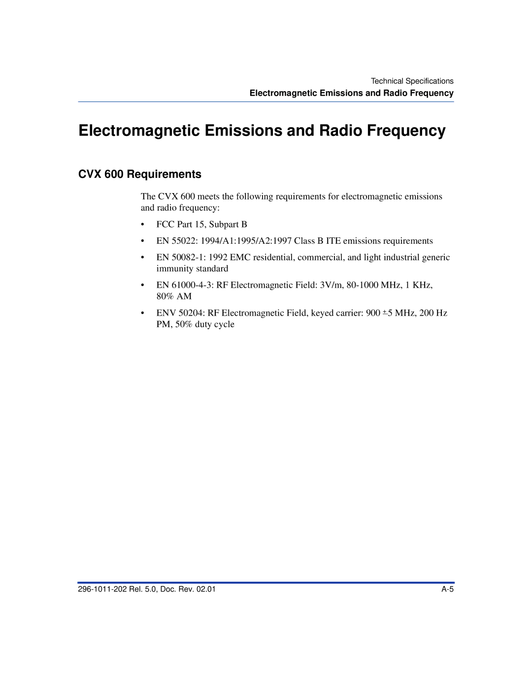 Nortel Networks manual Electromagnetic Emissions and Radio Frequency, CVX 600 Requirements 