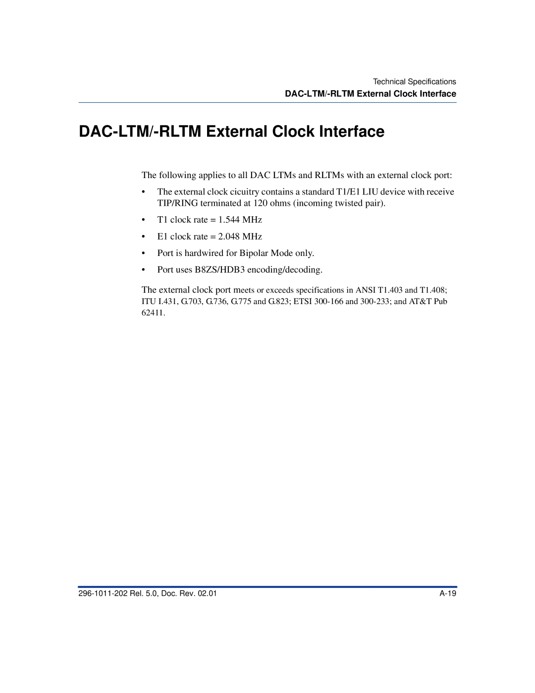 Nortel Networks CVX 600 manual DAC-LTM/-RLTM External Clock Interface 