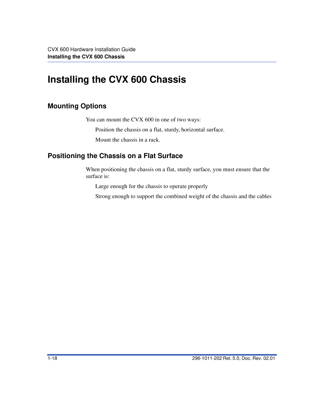 Nortel Networks manual Installing the CVX 600 Chassis, Positioning the Chassis on a Flat Surface 