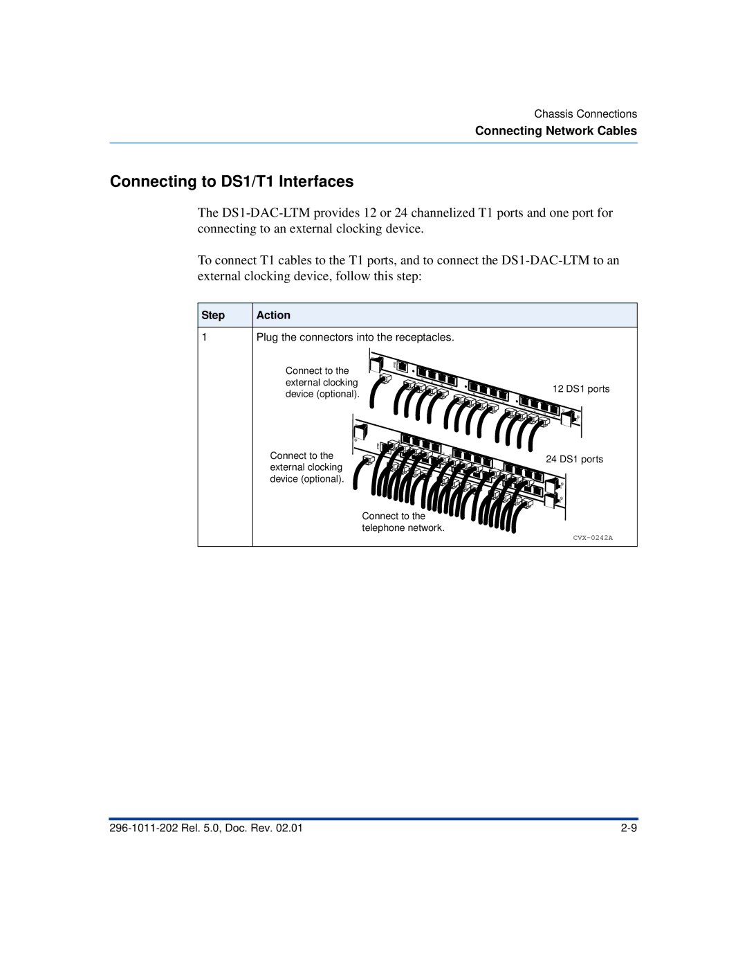 Nortel Networks CVX 600 manual Connecting to DS1/T1 Interfaces, External clocking Device optional 