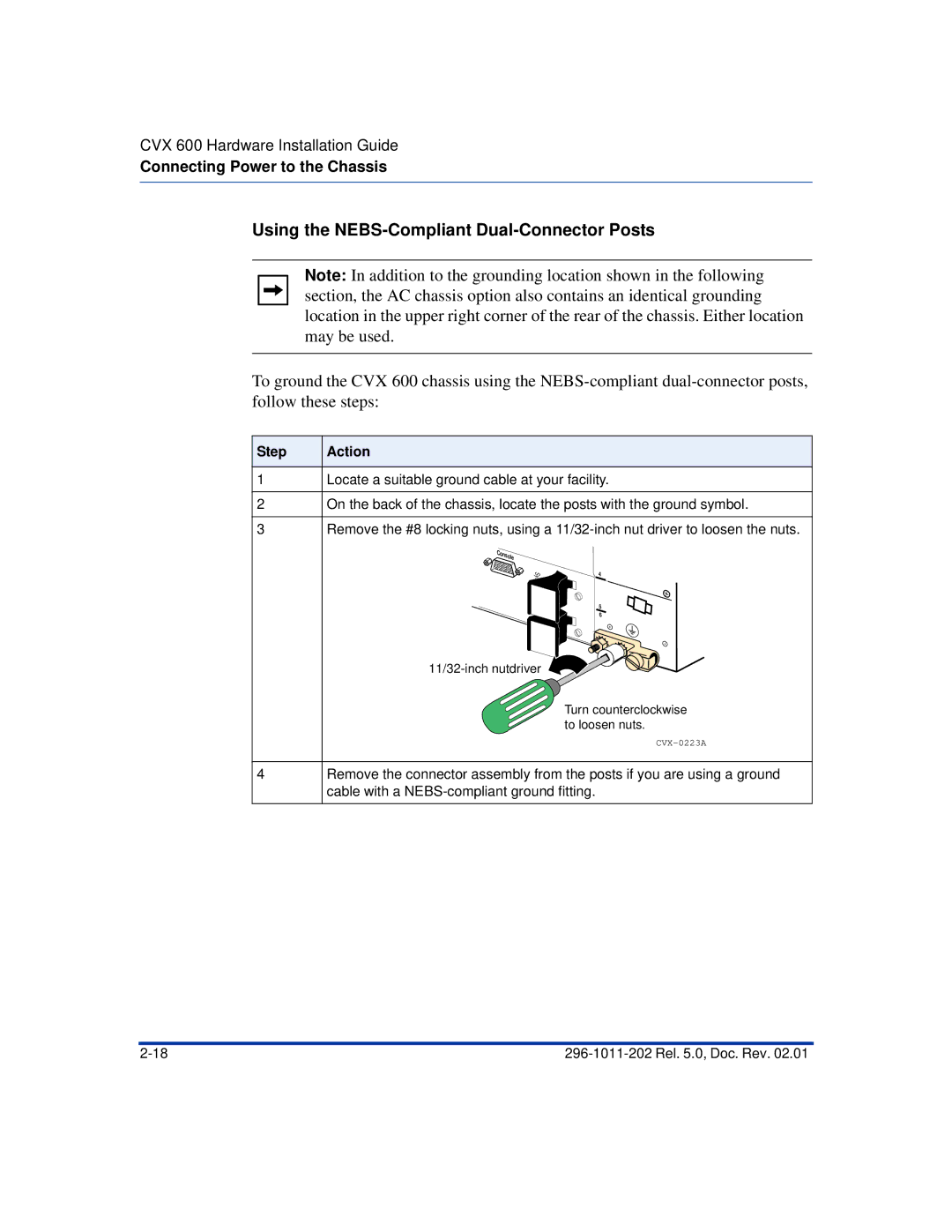 Nortel Networks CVX 600 manual Using the NEBS-Compliant Dual-Connector Posts, Step Action 