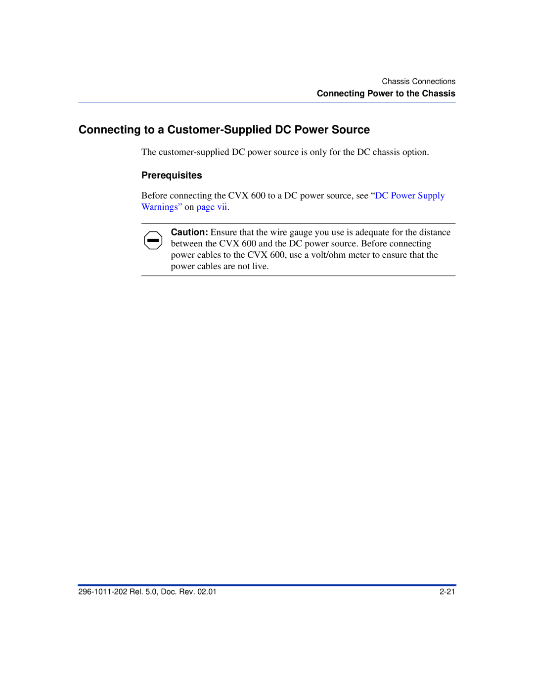 Nortel Networks CVX 600 manual Connecting to a Customer-Supplied DC Power Source, Prerequisites 