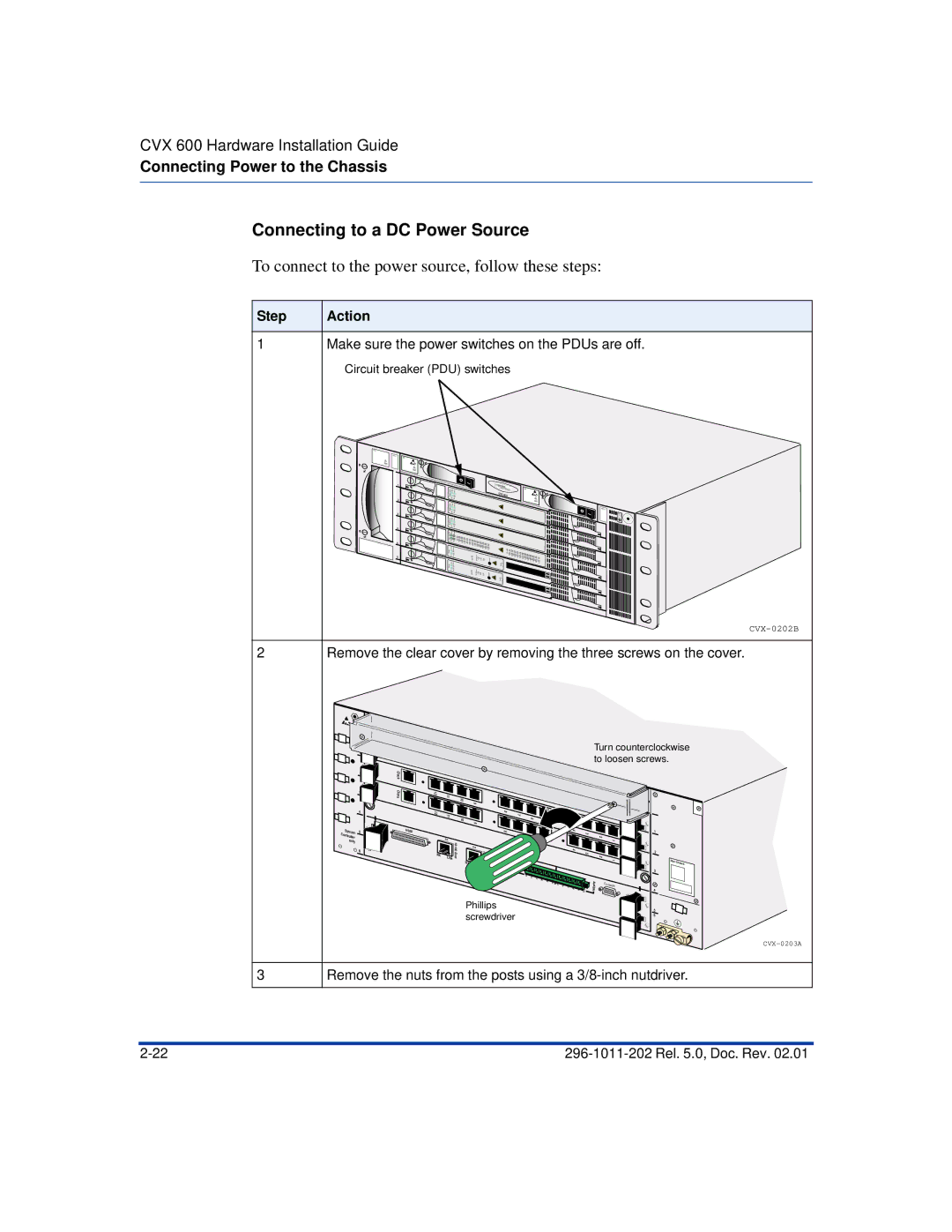 Nortel Networks CVX 600 manual Remove the nuts from the posts using a 3/8-inch nutdriver 