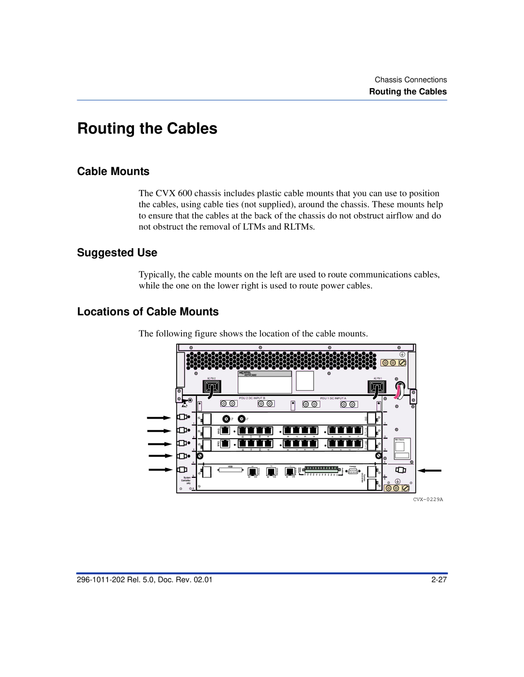 Nortel Networks CVX 600 manual Routing the Cables, Suggested Use, Locations of Cable Mounts 