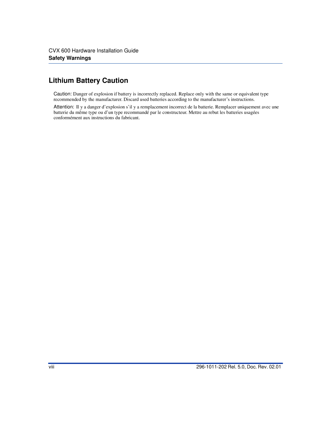 Nortel Networks CVX 600 manual Lithium Battery Caution 